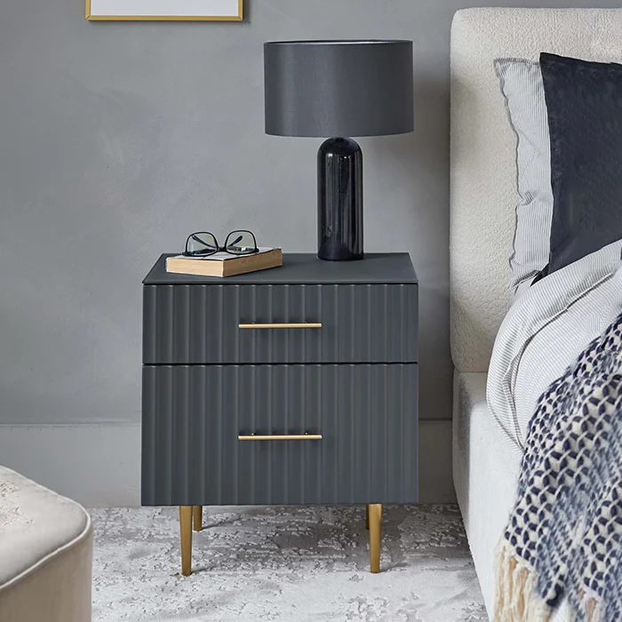 Dark Grey 2 Drawer Bedside Table