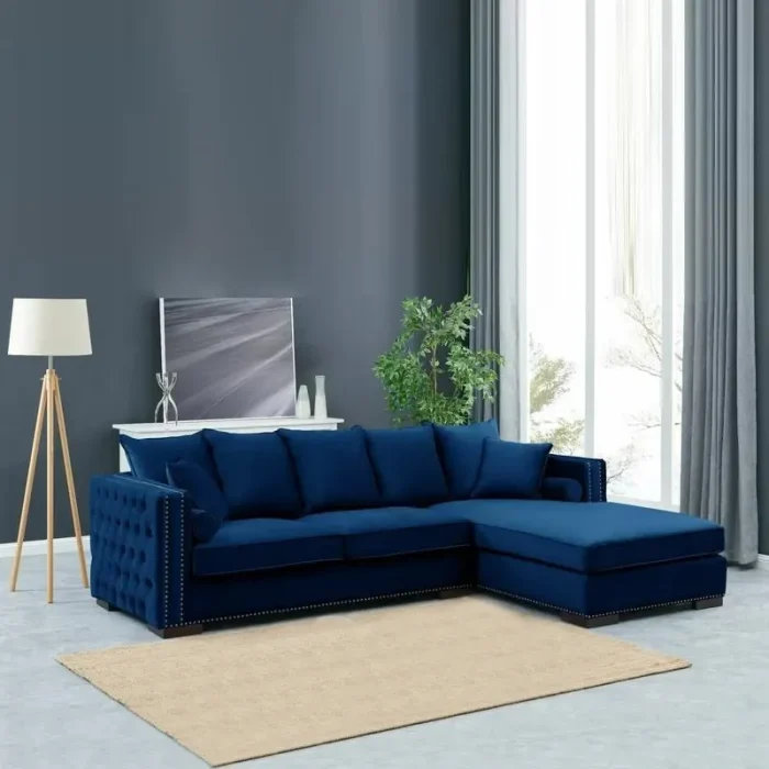 Button Tufted Corner Velvet Sofa