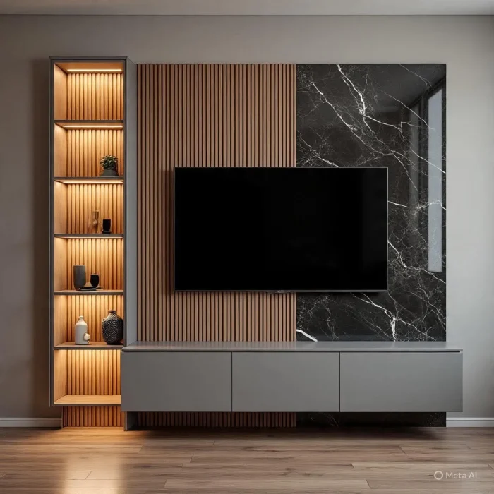 TV Entertainment Unit with Shelves and LED Light