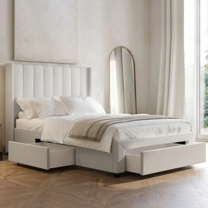 Verticals Lines Headboard with Drawer Storage Bed