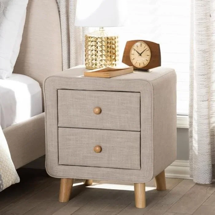 2-Drawer Mid-Century Fabric Nightstand