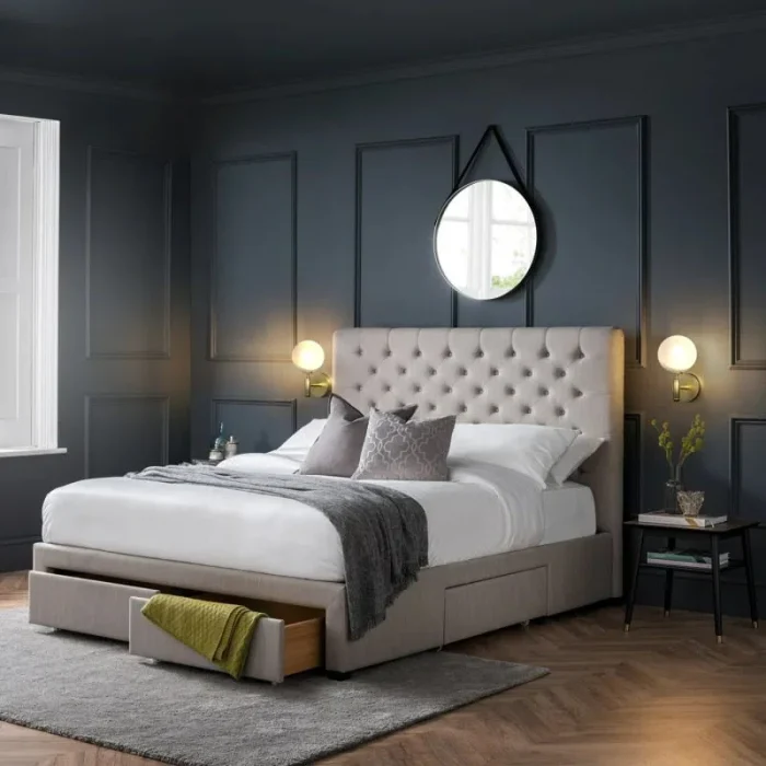 Tufted Headboard Drawers Storage Bed