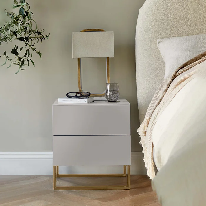 Grey Double Drawer Bedside Table