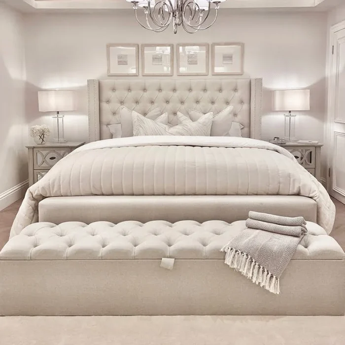 Button Tufted Winged Headboard Bed