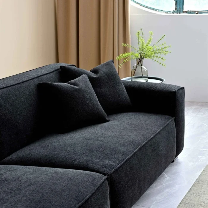 Midnight Boucle Sofa with Ottoman