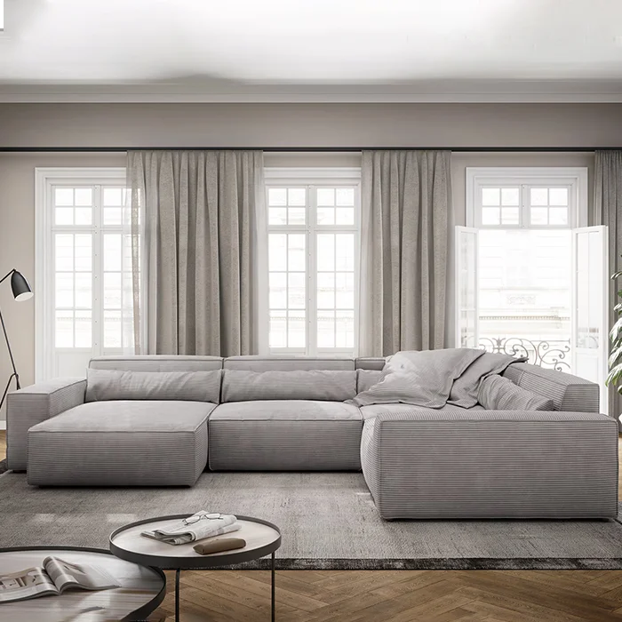 Corduroy Fabric Sectional Sofa