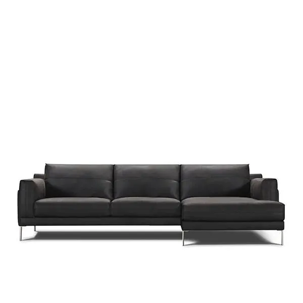 Black Plain Leather Corner Sofa