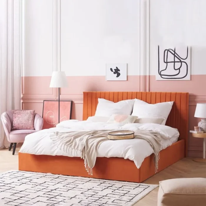 Vertical Lined Headboard Bed